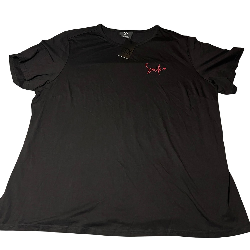 CCX by City Chic Womens Black Smile Graphic Embroidered T-Shirt Size L 20 NWT